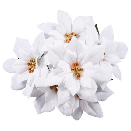 Christmas House 5-Stem Large Artificial Velvety White Poinsettias, 15-in.