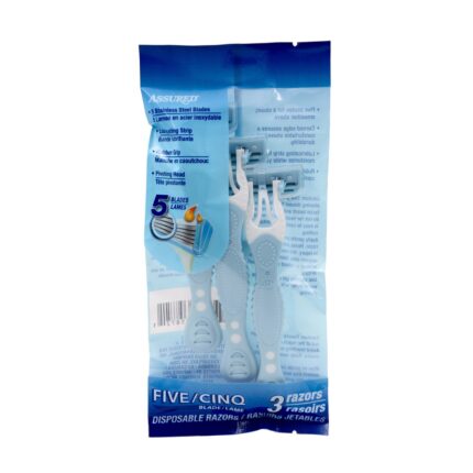 Assured Disposable 5-Blade Razors, 3-pc Pack.