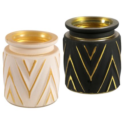 Frosted Glass Candleholders with Gold Accents, 3.125x3.5 in.