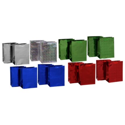 Voila Colorful Medium-Sized Foil and Holographic Gift Bags, 2-ct. Packs