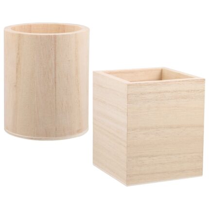 Wood Pen/Pencil Holders, 3.5x2.875-in.